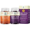 Ensemble de Gommy multivitamine avec B12 Biotine avec Zinc & Vitamine D et Gommies de fer extra-fort pour les femmes et les hommes - Potent 45mg par portion de supplément de fer à croquer pour les femmes et les hommes avec Vit C