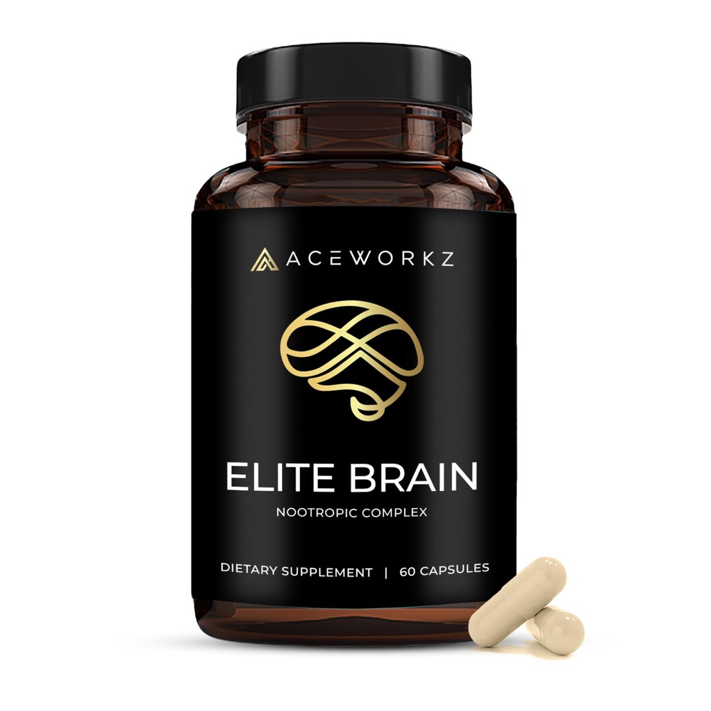 Cerveau Elite - Supplément Nootropique pour Focus, Mémoire et Clarté Mentale - ALCAR, Lions Mane, ALA, L-Theanine, Complexe Vitamine B - Énergie Naturelle, Sans Caféine (60 Capsules)