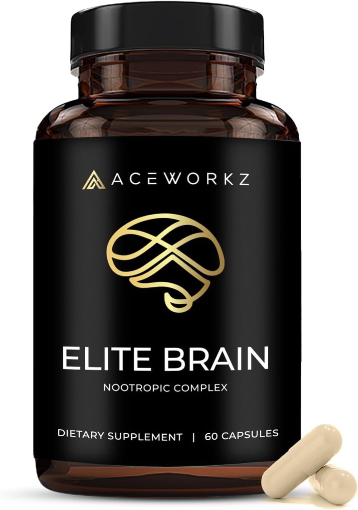 Elite Brain - Nootropic Supplement for Focus, Memory & Mental Clarity - ALCAR, Lions Mane, ALA, L-Theanine, Vitamin B Complex - Natural Energy, Caffeine-Free (60 Capsules)