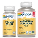 SOLARAY Vitamine D3 K2 et Glycinate de magnésium - Trousse de santé des os - Absorption de calcium, Nerve, Heart and Immune Support w/ 5000 UI Vitamine D, 350mg Magnésium chélaté, garantie de 60 jours, 60ct/120ct