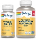 SOLARAY Vitamine D3 K2 et Glycinate de magnésium - Trousse de santé des os - Absorption de calcium, Nerve, Heart and Immune Support w/ 5000 UI Vitamine D, 350mg Magnésium chélaté, garantie de 60 jours, 60ct/120ct