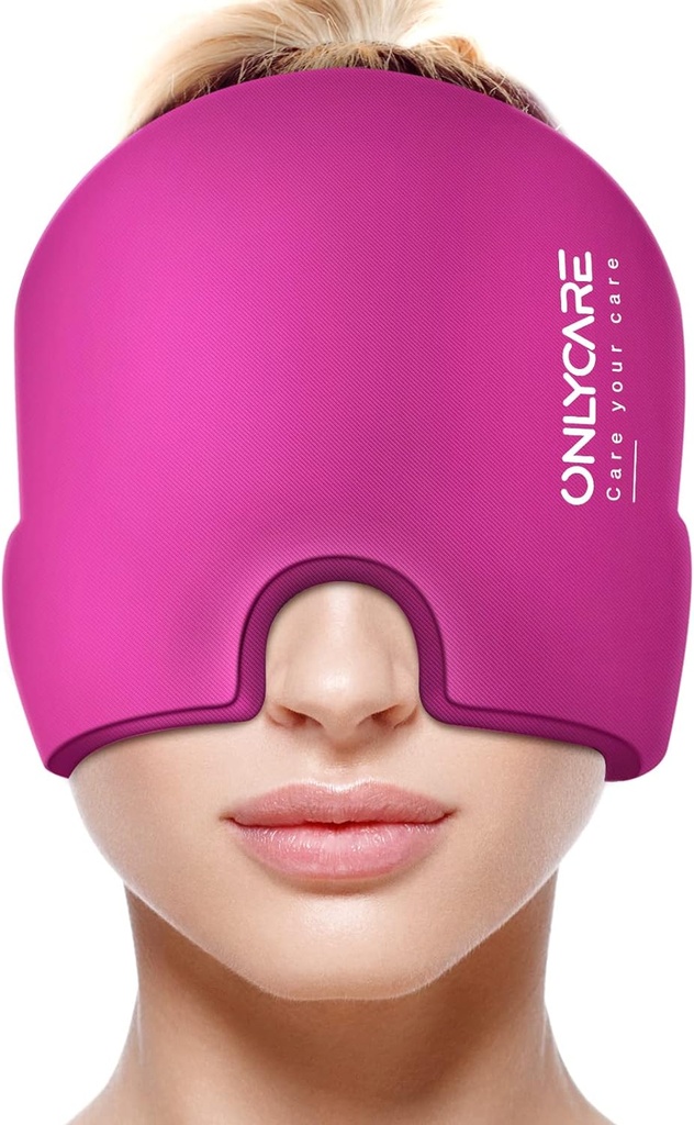 SEULEMENT Couvercle de soulagement de la migraine, Enveloppe de tête de glace de la migraine sans odeur améliorée, Chapeau de soulagement des maux de tête pour la migraine, rose chaud
