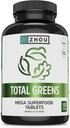 Zhou Total Greens - Suppléments Super Greens, Pilules Végétiques quotidiennes, Tables Superfood, Suppléments Légumes pour Adultes, Comprimés Vitamines - 120 Comprimés