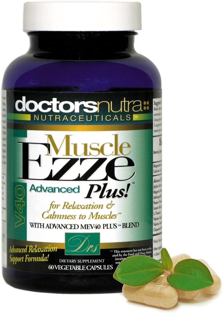 Muscle Ezze Plus - Day or Night Use Natural Relaxant - Gluten-Free - 60 Veg. Capsules