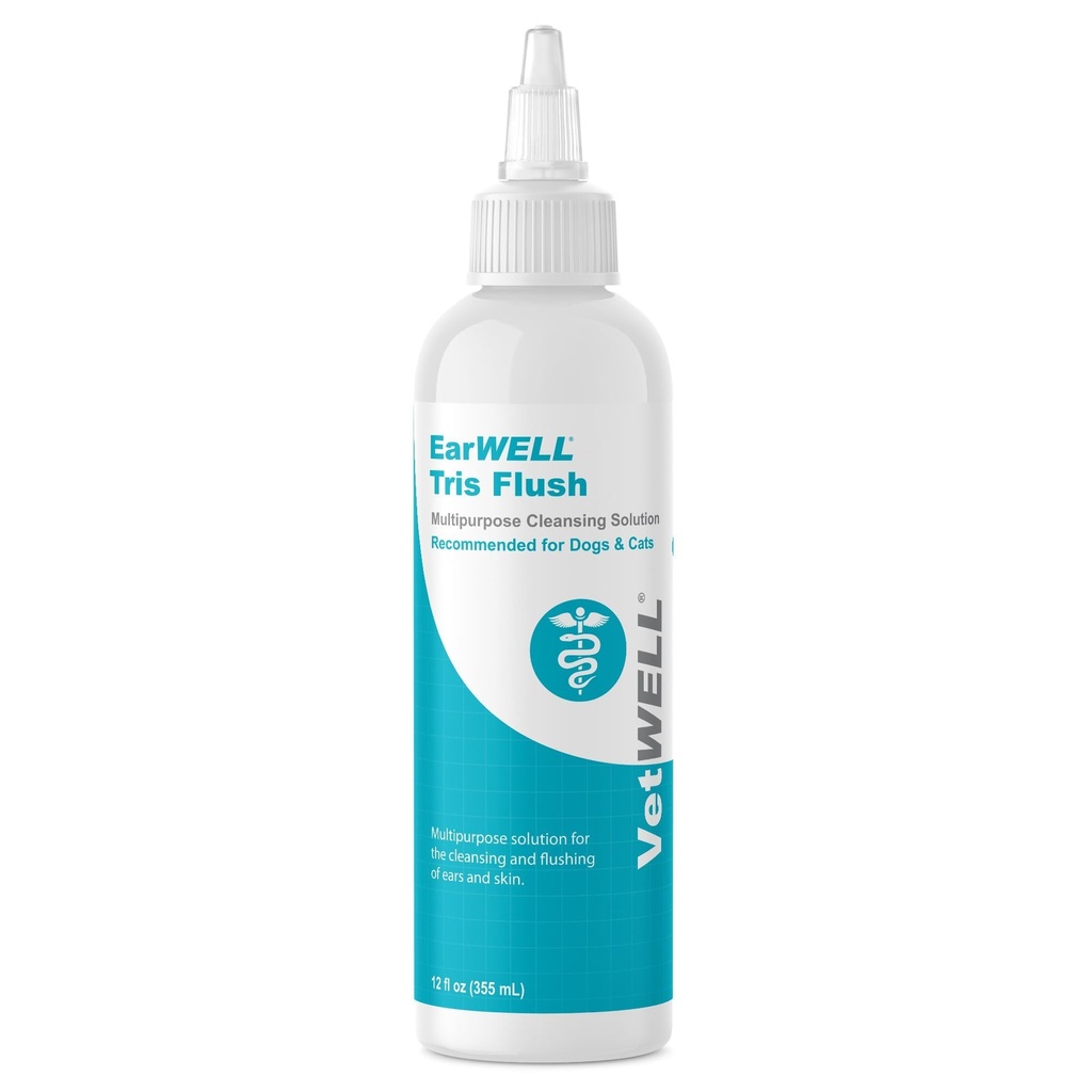 VetWELL Solution de nettoyage de l'oreille des chiens et traitement des infections pour les chiens et les chats, Tris gouttes nettoyantes otiques aide à éliminer l'odeur et soulager les infections - 12oz