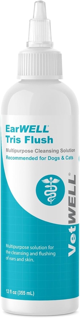 VetWELL Solution de nettoyage de l'oreille des chiens et traitement des infections pour les chiens et les chats, Tris gouttes nettoyantes otiques aide à éliminer l'odeur et soulager les infections - 12oz