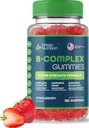 Gommies complexes de vitamine B pour les adultes, Supplément complexe de vitamine B pour les femmes et les hommes, Gommies complexes de vitamine B pour l'énergie et la santé du cerveau, arômes naturels de fraises, 180 Comte