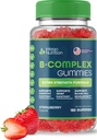 Gommies complexes de vitamine B pour les adultes, Supplément complexe de vitamine B pour les femmes et les hommes, Gommies complexes de vitamine B pour l'énergie et la santé du cerveau, arômes naturels de fraises, 180 Comte