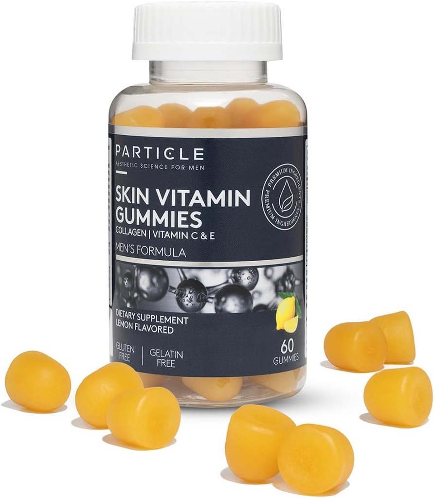 Gommies de vitamine de la peau de particules, supplément quotidien sans gluten pour le soutien sain de la peau, supplément pour hommes fait avec la vitamine C, Collagène, Biotine et Zinc, Saveur de citron, 60 Gommies, 1 mois d'approvisionnement