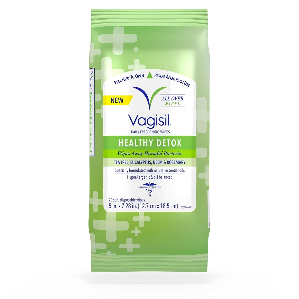 Essuie-glaces vagisiles pour tout le nettoyage, désintoxication pour la santé, formule avec des huiles essentielles, 20 essuie-glaces dans une poche refermable (paquet de 1)