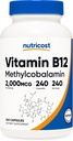 Nutricost Vitamine B12 (méthylcobalamine) 2000mcg, 240 Capsules - Bouchons végétariens, Non-OGM, Supplément sans gluten B12