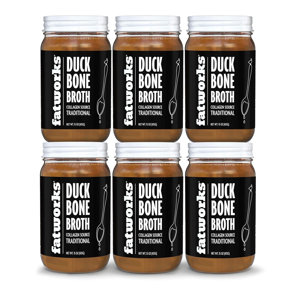 Fatworks Boite de canard sans cage, saveurs traditionnelles, kéto, paléo, collagène riche, sans réserve, 6 paquets de 15 oz. Boîtes