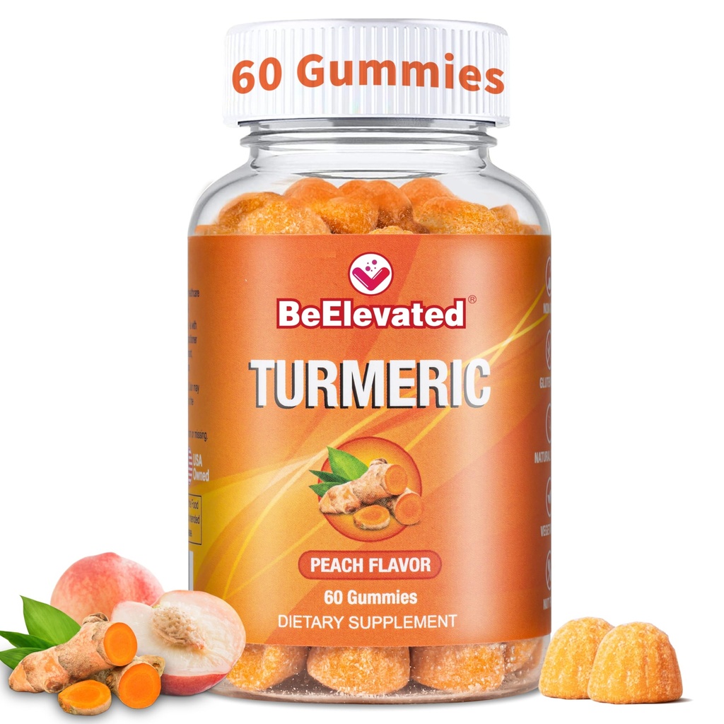 Gummies curcumines turcumées – extra force 2000mg 8:1 Extraits turcumiques supplémentaires Gummies avec poivre noir et gingembre – Vegan non-OGM joint support Chewables – Peach Flavor, 60 comte