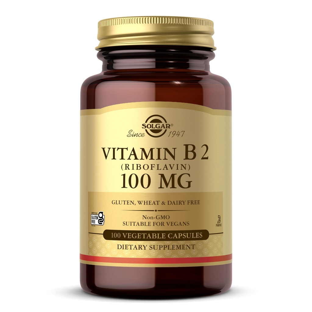 Solgar Vitamine B2 (Riboflavine) 100mg, 100 Capsules végétales - Métabolisme énergétique, système nerveux sain - non-OGM, végétalien, sans gluten, sans laiterie, casher - 100 portions
