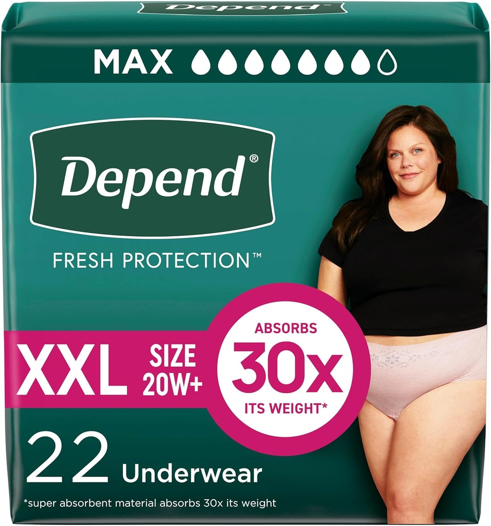 Depend Fresh Protection Couches adultes, Incontinence & Postpartum Bladder Dessous-vêtements pour femmes, jetable, maximum, extra-extra-large, Blush, 22 Compte, Emballage Mai Varier