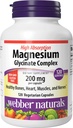 Webber Naturals Complexe de glycinate de magnésium 200 mg, 120 capsules végétariennes, formule d'absorption élevée, soutient les os, le cœur, les muscles et les nerfs, un par jour, végétalien, nouvelle étiquette!