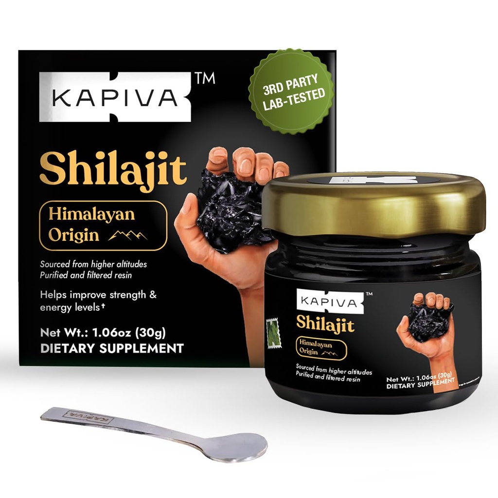 Kapiva 100% pur Himalayan Shilajit résine(30gm), haute puissance pour les hommes et les femmes. 120 portions de 250mg.80+ Trace Minerals, jusqu'à 70% acide fulvic.