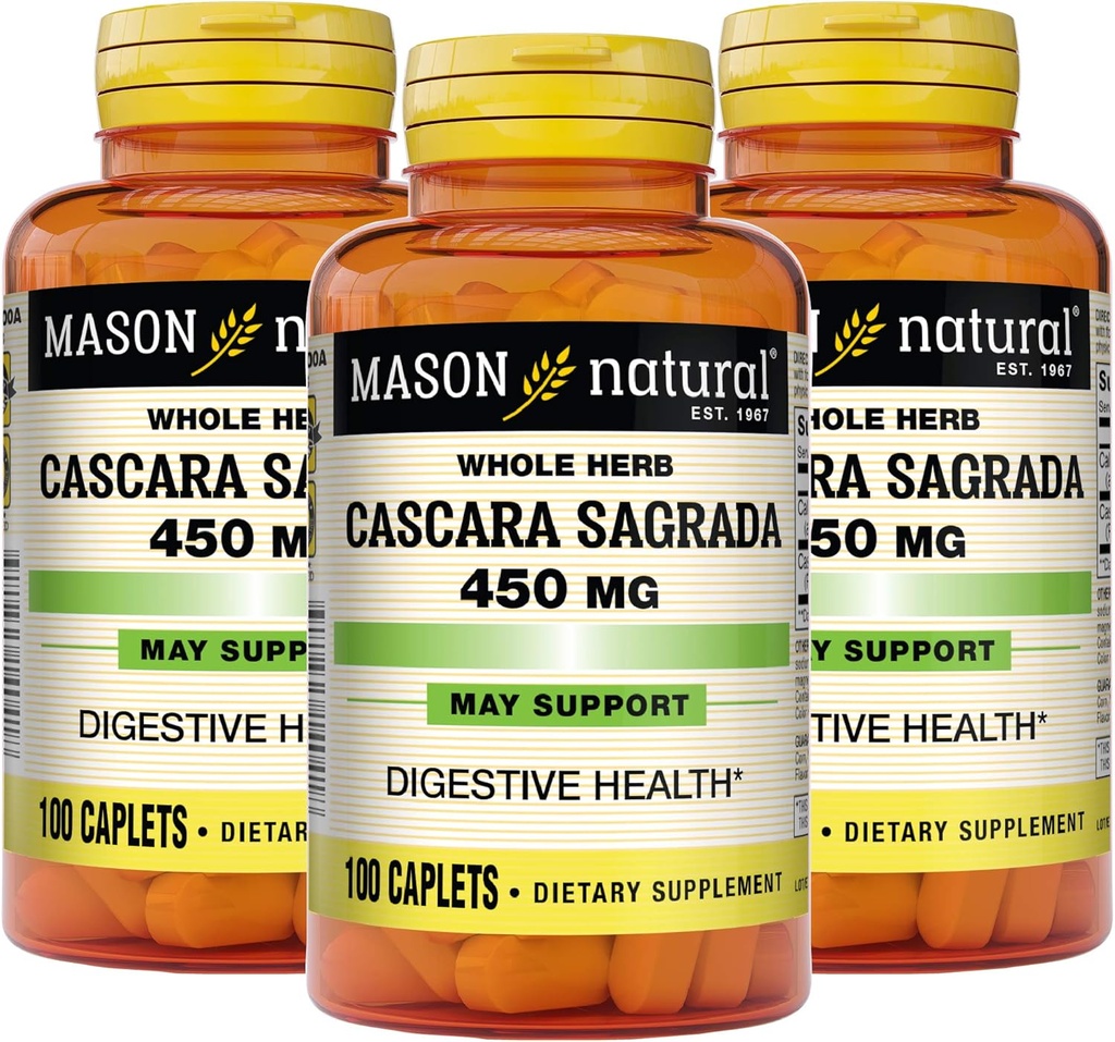 Mason Natural Cascara Sagrada 450 mg, supplément à base de plantes pour le soutien normal de la fonction digestive, 100 capsules (paquet de 3)