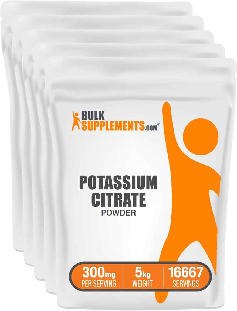 BulkSupplements.com Citrate de potassium en poudre - pour le support d'hydratation, supplément minéral, potassium 99mg - sans gluten, 300mg par portion, 1kg (2,2 lbs) (paquet de 5)