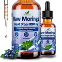 Moringa cru gouttes liquides 8000 mg, Moringa biologique Oleifera Extrait de feuille w. Supergreens Mélange de graminées de blé, Orge pour l'antioxydant, énergie et immunitaire, haute puissance que capsules poudre
