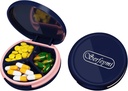 Serfeymi Petite Pill Box - 3 compartiments Portable Pill Box pour la poche de la Purse, Compact Mini Travel Pill Case - Convient pour la médecine, la vitamine, l'huile de poisson, suppléments - Bleu foncé(Logo)