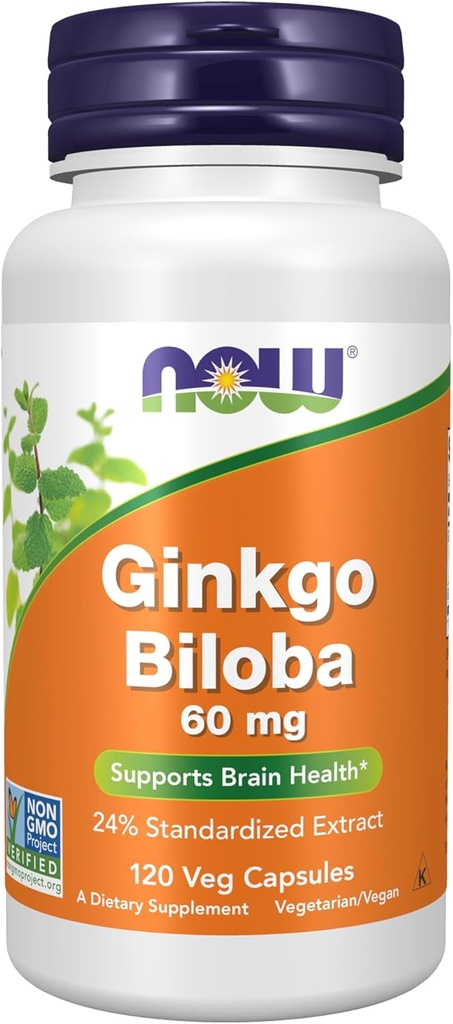 MAINTENANT compléments alimentaires, Ginkgo Biloba 60 mg, 24 % extrait normalisé, projet non-OGM vérifié, 120 capsules de légumes
