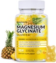 Glycinat de magnésium Gommies 1000mg, suppléments de potassium de magnésium sans sucre à mâcher pour adultes avec L-Thréonate pour le sommeil, le soutien corporel et la relaxation,90 Gummées d'ananas de mangue