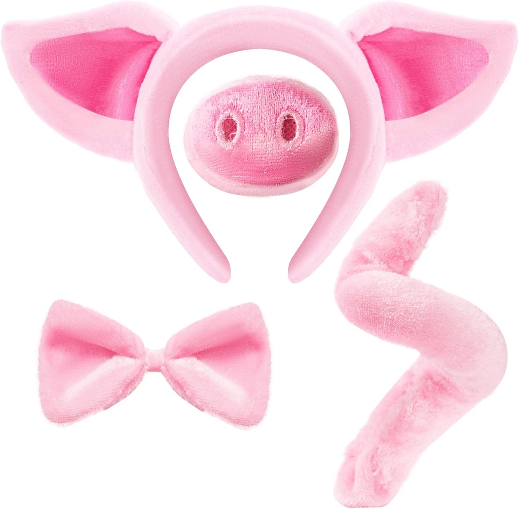 Créations spooktaculaires Ensemble de costumes de cochon rose de Dalmatie avec queue de nez d'oreilles et Bow Tie, accessoires de costume animal pour unisexe