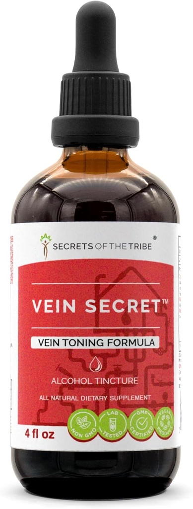 Vein Secret Herbal Extract, Alcohol Tincture, Glycerite Butcher's Broom, Horse Chestnut, Prickly Ash, Rosemary, Stoneroot. Vein Tonnig Formula (4 FL OZ)
