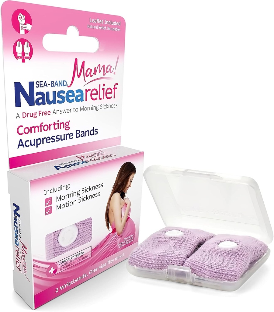 Mer-Band Mama Anti-Nauséa Acupression Bracelet pour la maladie du matin, Couleurs Mai Varier, Pack de 2