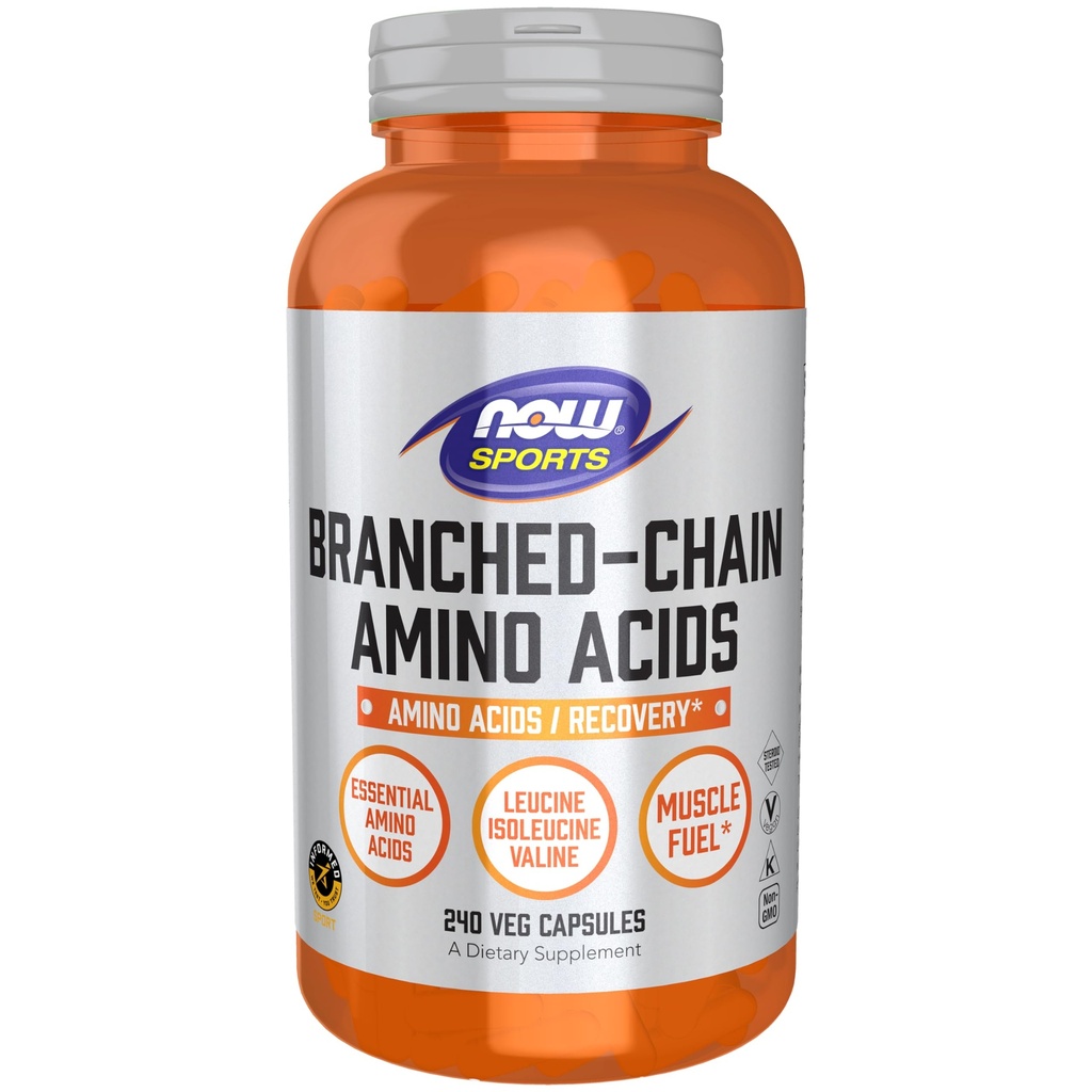 MAINTENANT Aliments Sports Nutrition, Acides aminés à chaîne ramifiée, Avec Leucine, Isoleucine et Valine, 240 Capsules de Veg