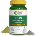 Fer naturel avec acide folique, zinc, vitamine C et vitamine B12 pour soutenir la production d'hémoglobine, stimuler l'immunité et maintenir le niveau de fer - 60 comprimés veg