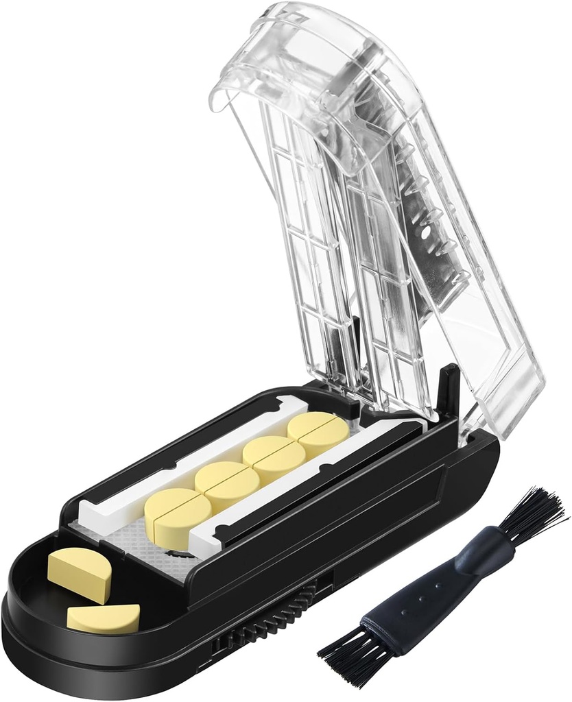 Cutter à la pilule pour les pilules multiples à la fois, Splitter à la pilule pour les petites et petites pilules, Cutter à la pilule pour les petites ou grandes pilules, Splitter à la pilule avec lame cachée en acier inoxydable Sharp (noir)