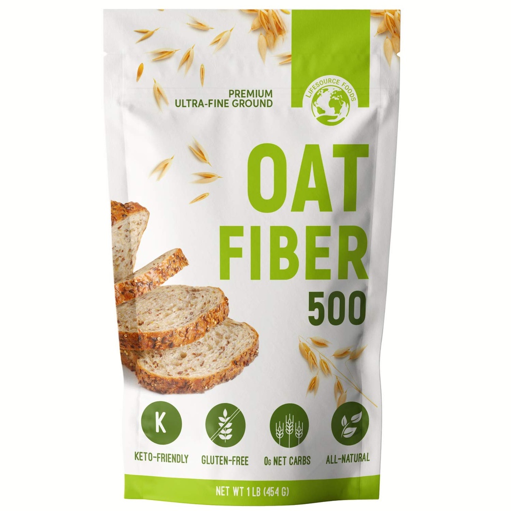 Nourritures LifeSource Fibre d'avoine 500 (1 LB) Keto, Zero-Carb, Sans gluten, Fibre tout-naturelle pour la cuisson et le pain à faible teneur en glucides, OU Kosher, Pochette refermable