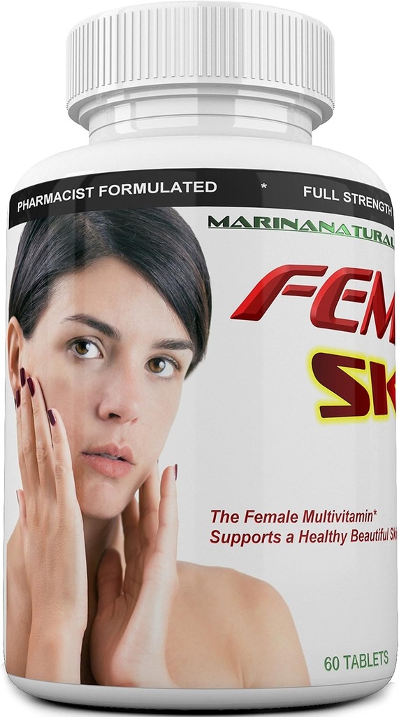 FEMVIT Multivitamine de peau, multi-minéraux et extraits à base de plantes pour la peau plus jeune. Anti-vieillissement, anti-rides avec collagène, acide hyaluronique et biotine. 60 comprimés (pas une crème)