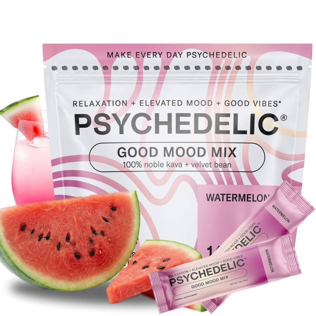 Mélange de bonne humeur - pastèque - Paquets de poudre - Mélange de boisson de kava apaisante - Facile à ouvrir - Poudre de kava aromatisée - Mucuna Pruriens - Stevia - Adaptogène non alcoolique Mocktails - 14 Stick