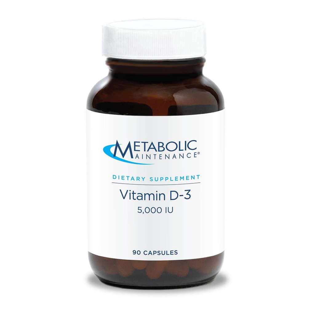 Maintenance métabolique Vitamine D3 5000 UI - Absorption supérieure Vitamine pure D3 et Vitamine C - Os extra-résistant, Immune, Mood + Supplément de soutien cardiovasculaire, Pas de remplissage (90 Capsules Softgel)