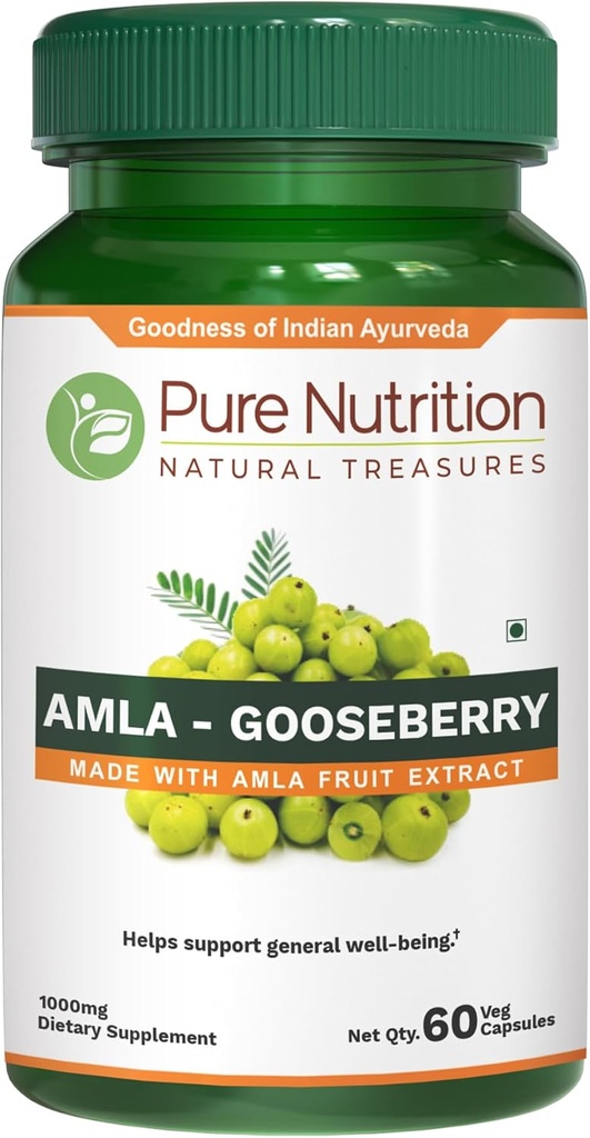 Alimentation pure Amla Extrait 1000mg par portion. (Équivalent à 8000mg en poudre de fruits Amla)