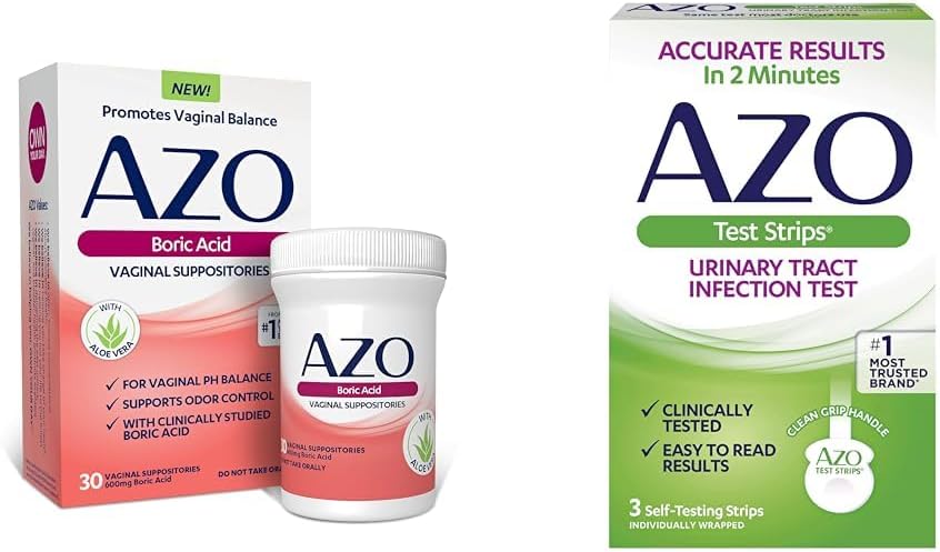 AZO Acides boriques Suppositoires vaginales aide à soutenir le contrôle de l'odeur et l'équilibre PH vaginal, 30 bandes d'essai d'infection urinaire (UTI), résultats exacts en 2 minutes, 3 nombre