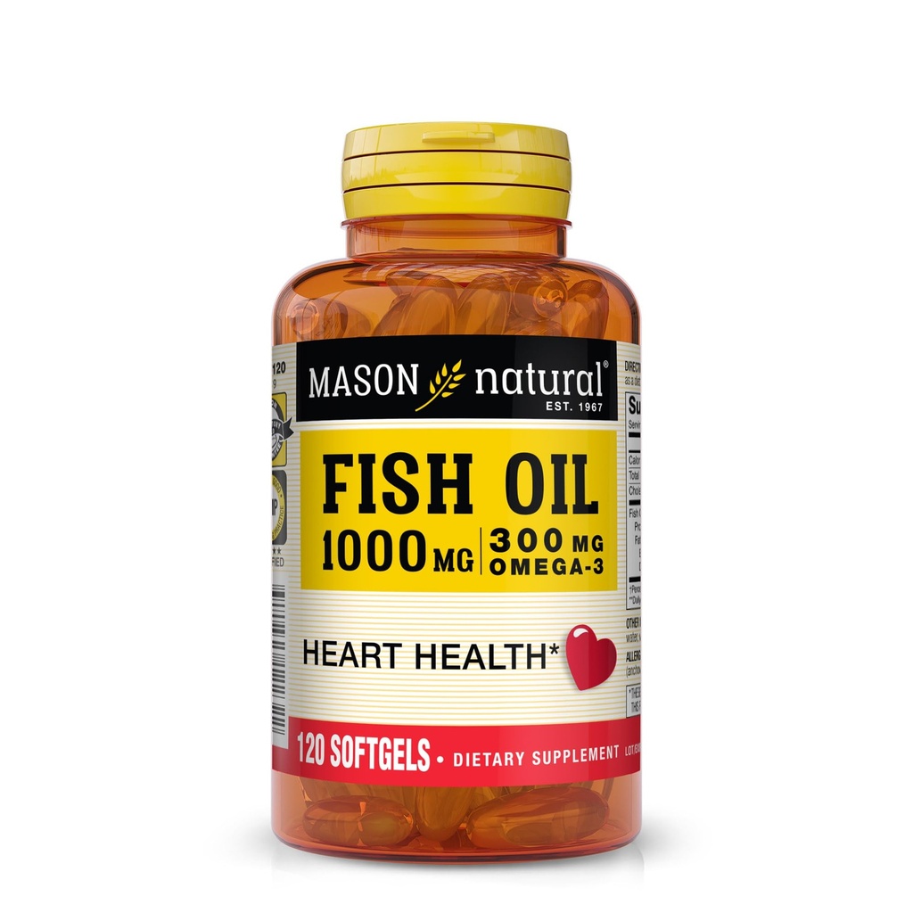 MASON NATURAL Omega-3 Fish Oil Daily Supplement, 1000mg with EPA and DHA for Joint Support, 120-Day Supply, 120 Softgel Pills (1 Pack)
