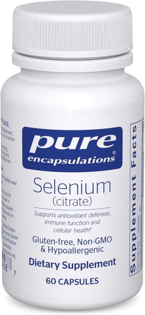 Encapsulations pures Sélénium (Citrate) - pour le support du système immunitaire et la santé cellulaire - Supplément antioxydant - soutient le flux sanguin* - Sans gluten et végétalien - 60 capsules