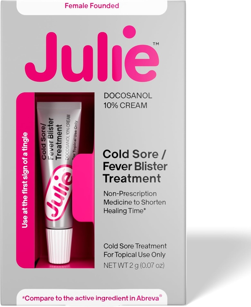 Julie Cold Sore Treatment (Traitement des plaies froides) 10% Docosanol Crème antivirale pour soulager rapidement les plaquettes de fièvre