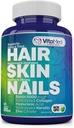 VitaMed Cheveux, peau et ongles – Biotine 5000 mcg, collagène, OptiMSM, kératine, acide hyaluronique et silice soutient la croissance des cheveux, peau radiante, ongles forts.