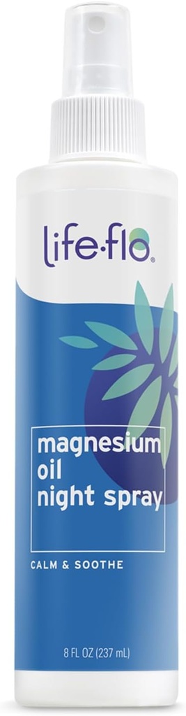 Vaporisateur de nuit Life-flo Huile de magnésium, Vaporisateur de magnésium apaisant avec/chlorure de magnésium de Zechstein Seabed et Huile de lavande, Calme et se détendre Corps et esprit, Garantie de 60 jours, Non testé sur les animaux, 8oz