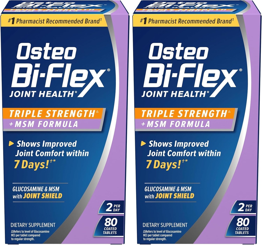 Osteo Bi-Flex Triple Strength(5) avec MSM, supplément santé articulaire à la glucosamine, comprimés enduits, 80 comtes (paquet de 2)