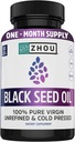 ZHOU Black Seed Oil Capsules - Black Cumin Seed Oil Cold Pressed, Nigella Sativa, Pure Inaffined Blackseed, Supplément Premium pour la santé, les cheveux et la peau avec/Thymoquinone - 60 capsules (Pack of 1)