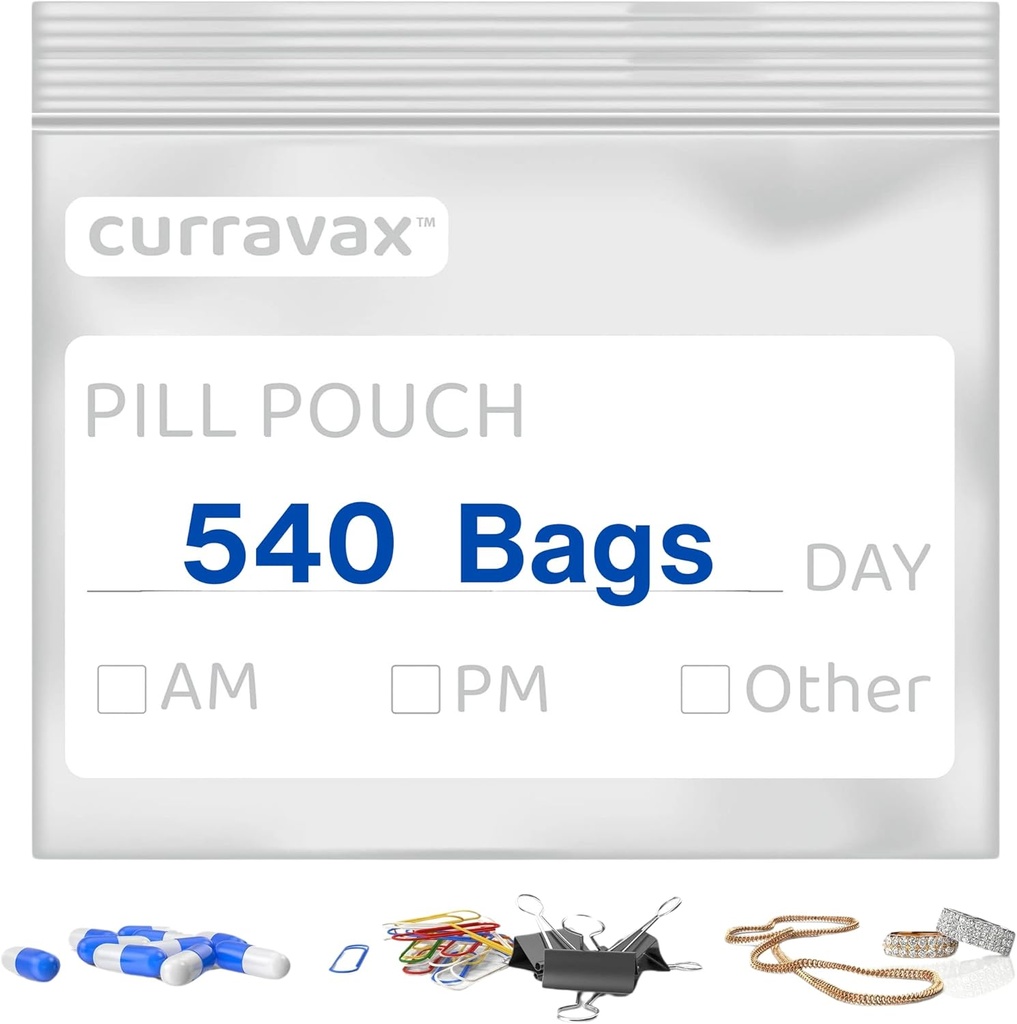 Pill Bags for Travel Pack of 540 - BPA Free 3 x 2.75 inch Pill Pouch - Reusable Pill Pouches for Medicine with Write on Label –Clear Ziplock Pill Baggies for Travel Medicine Organizer