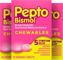 Comprimés à mâcher Pepto Bismol pour nausées, brûlures d'estomac, indigestion, estomac relevé et soulagement de la diarrhée, saveur originale, 90 Total (3 paquets de 30)