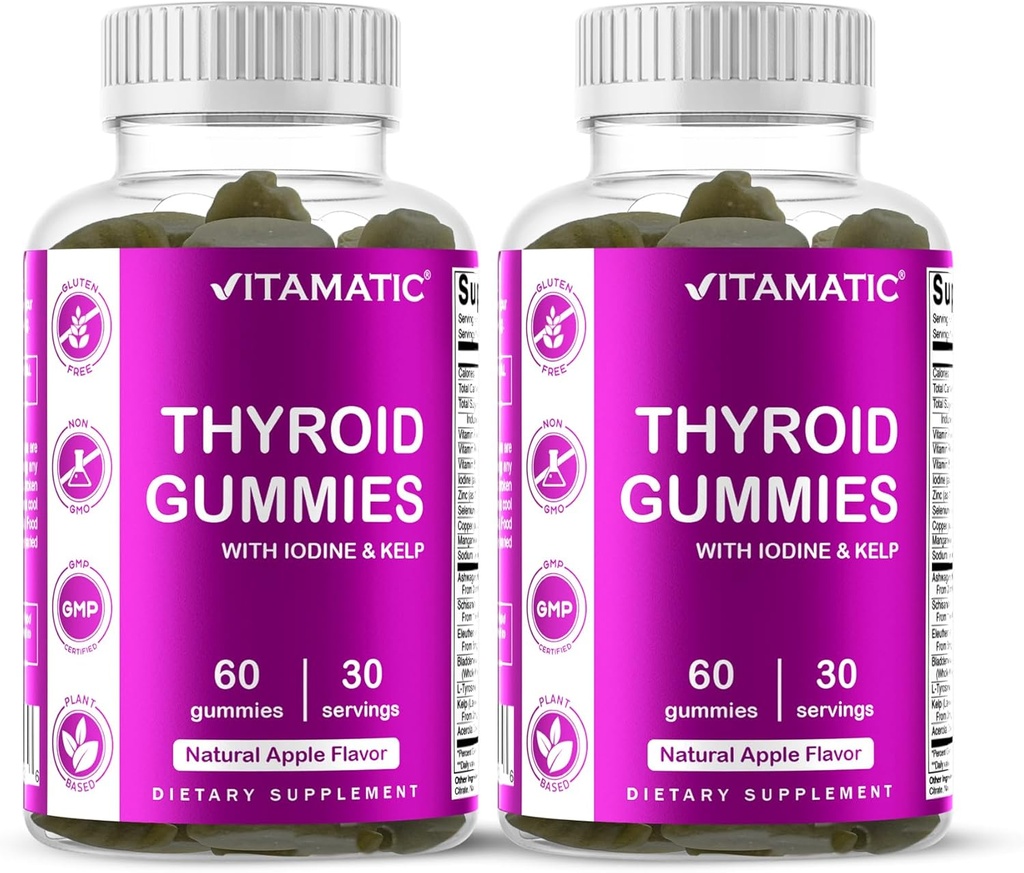 Vitamatic 2 Pack Thyroïde Vegan Support Gommies avec Iodine & Kelp – 60 Compte – Basé sur les plantes – Supporte l'énergie et le métabolisme