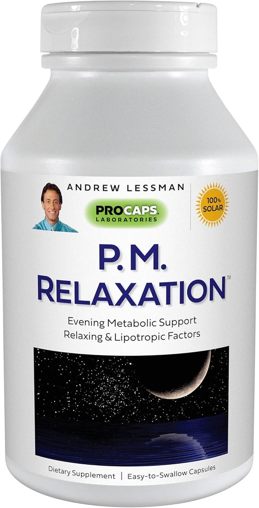 ANDREW LESSMAN P.M. Relaxation - 90 Capsules - Support naturel pour un sommeil doux et reposant avec Melatonine, Valérien, Passionflower, Hops, Camomille. Pas de Grogginess du matin Petite Capsules faciles à avaler
